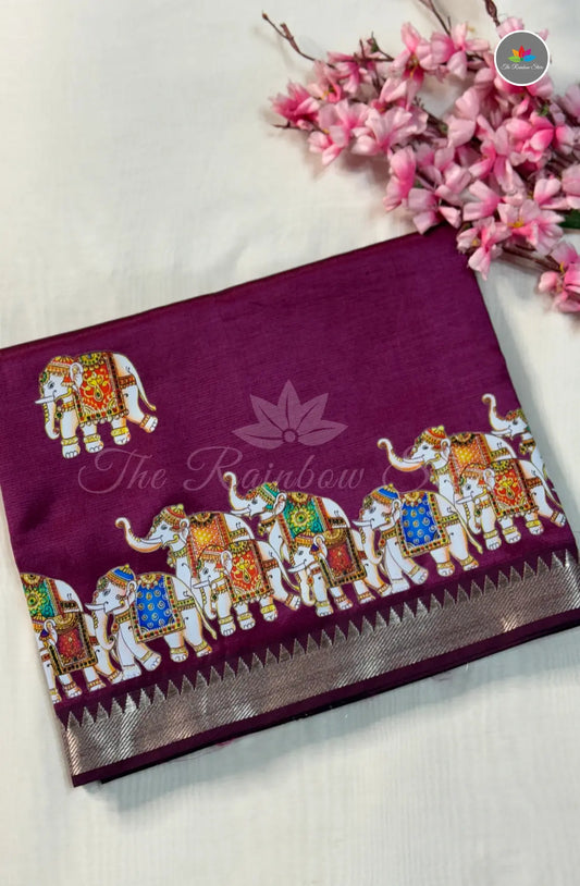 Pure Mangalagiri Pattu  with Tanjore Paints - Magenta