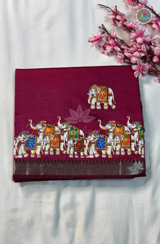 Pure Mangalagiri Pattu  with Tanjore Paints - Maroon