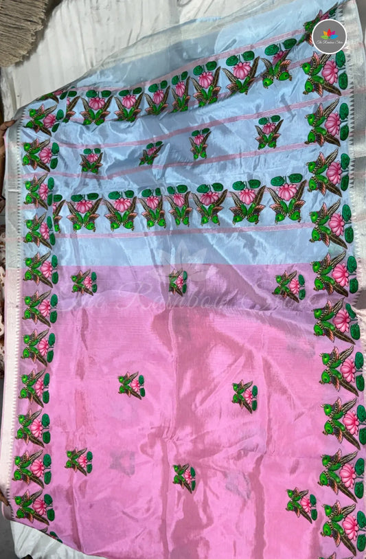 Pure Mangalagiri Pattu  with Tanjore Paints - Pink