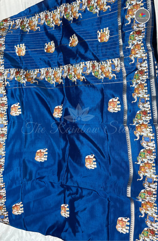 Pure Mangalagiri Pattu  with Tanjore Paints - Royal Blue