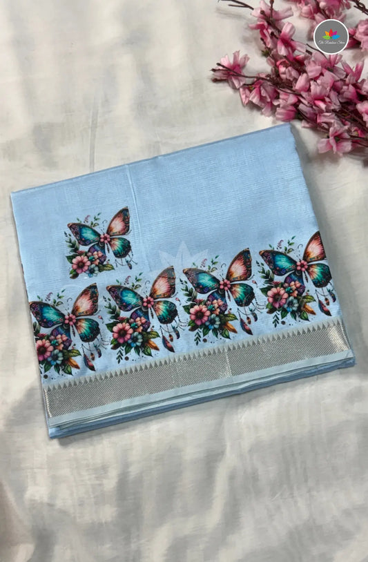 Pure Mangalagiri Pattu  with Tanjore Paints - Sky Blue