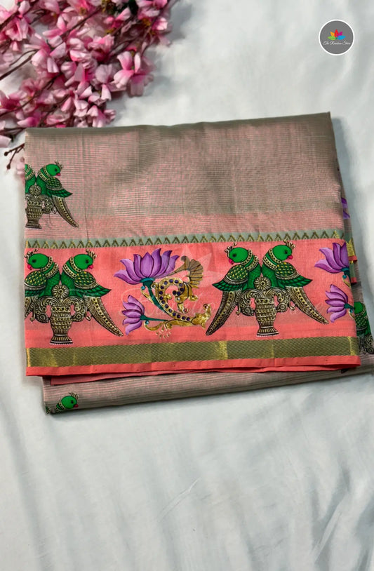 Pure Mangalagiri Pattu  with Tanjore Paints - Tussar
