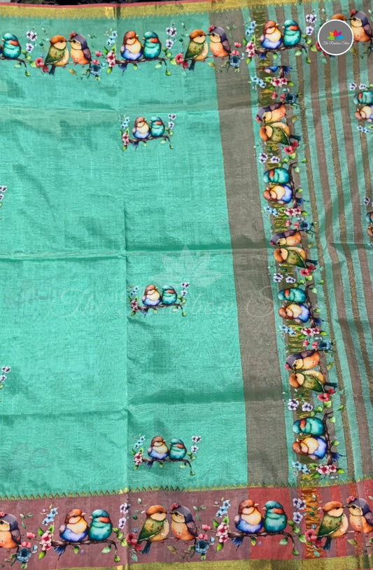 Pure Mangalagiri Pattu  with Tanjore Paints - Sky Blue