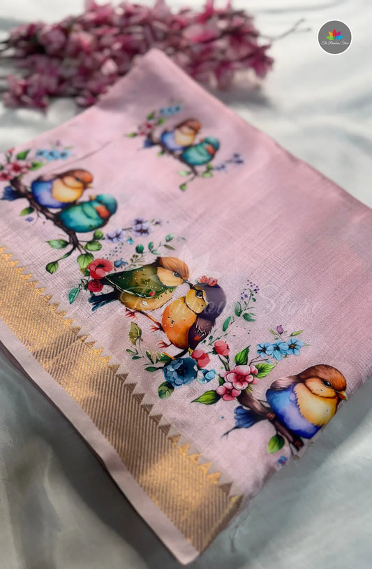 Pure Mangalagiri Pattu  with Tanjore Paints - Baby Pink