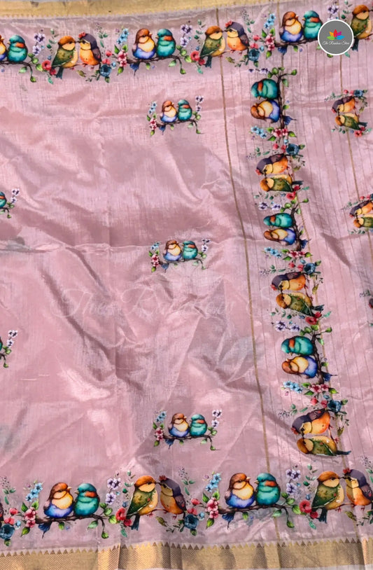 Pure Mangalagiri Pattu  with Tanjore Paints - Baby Pink