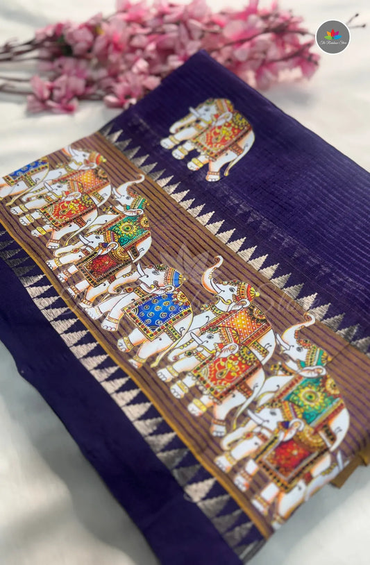 Pure Mangalagiri Pattu  with Tanjore Paints - Deep Blue