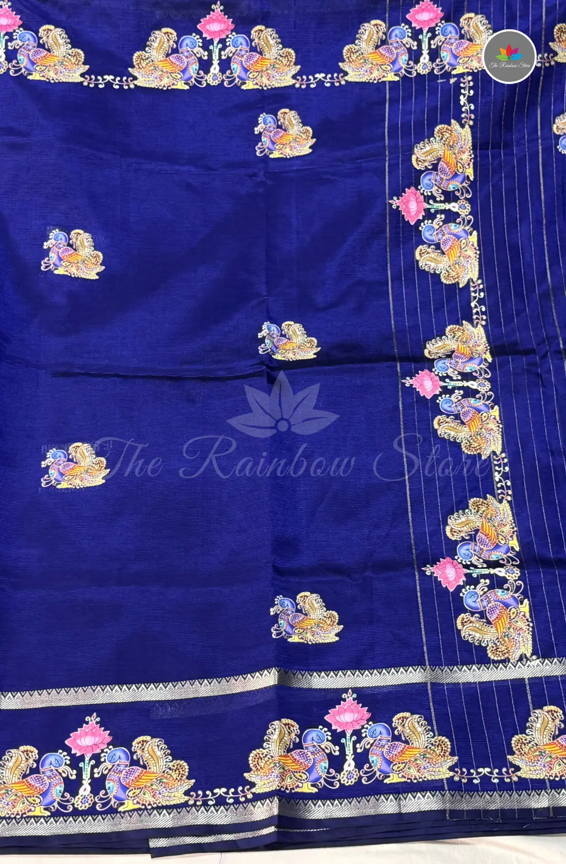Pure Mangalagiri Pattu  with Tanjore Paints - Royal Blue