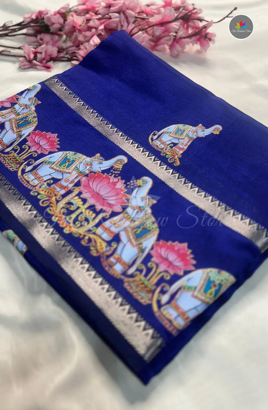Pure Mangalagiri Pattu  with Tanjore Paints - Royal Blue