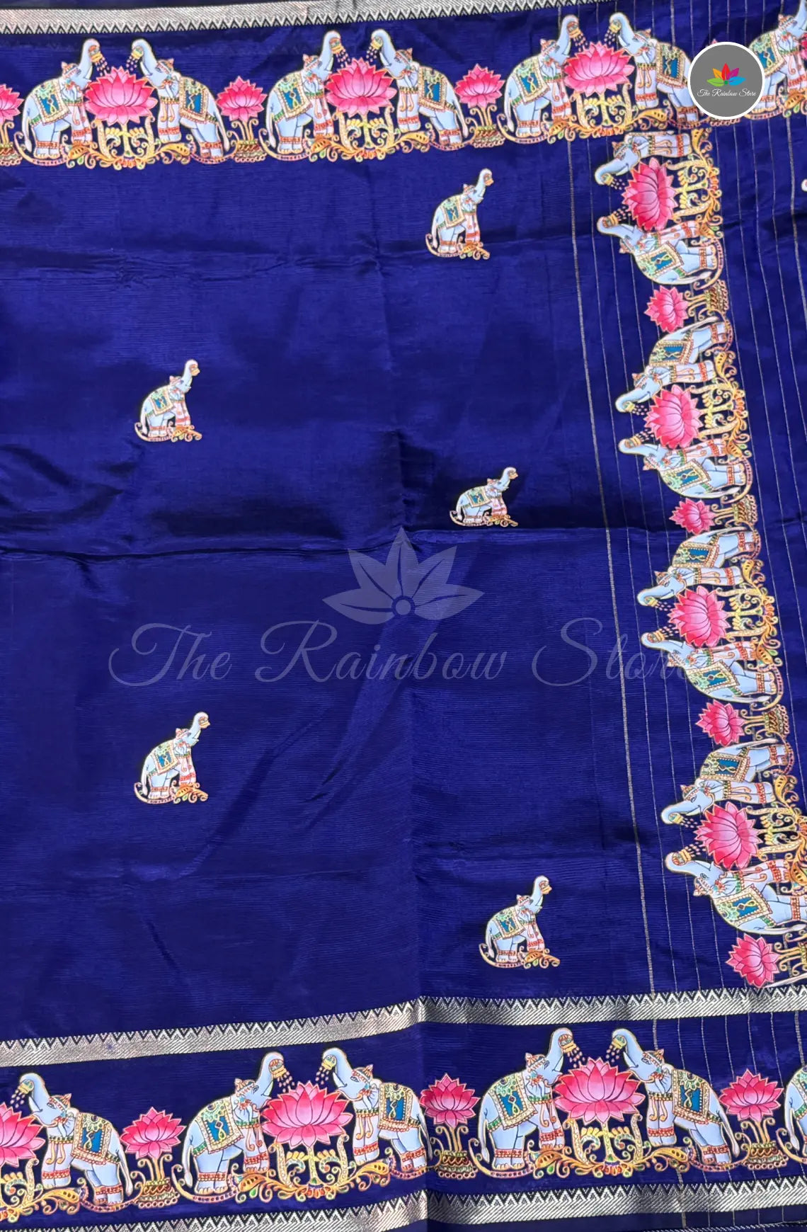 Pure Mangalagiri Pattu  with Tanjore Paints - Royal Blue