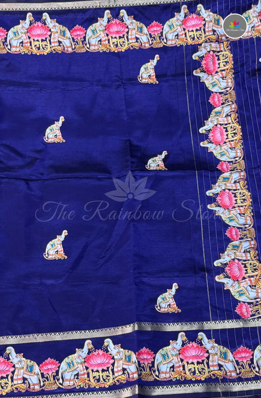 Pure Mangalagiri Pattu  with Tanjore Paints - Royal Blue