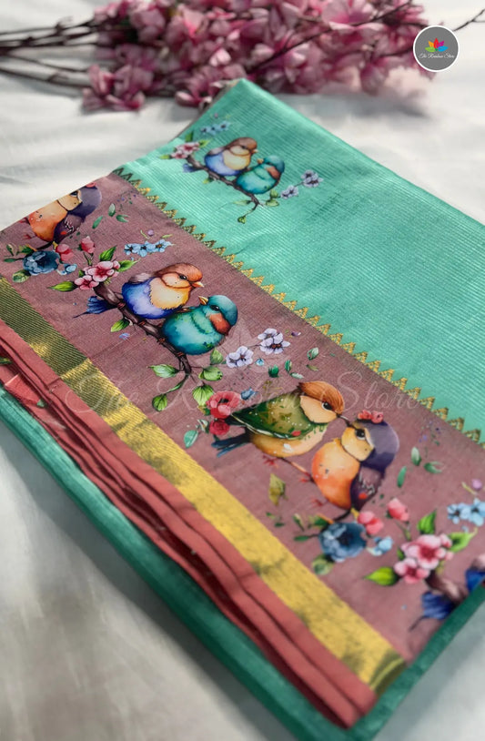Pure Mangalagiri Pattu  with Tanjore Paints - Sky Blue