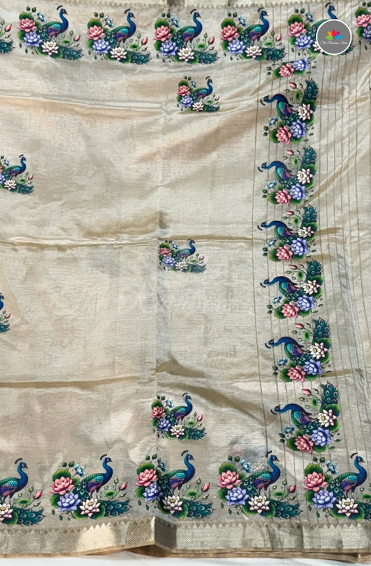 Pure Mangalagiri Pattu  with Tanjore Paints - Tussar