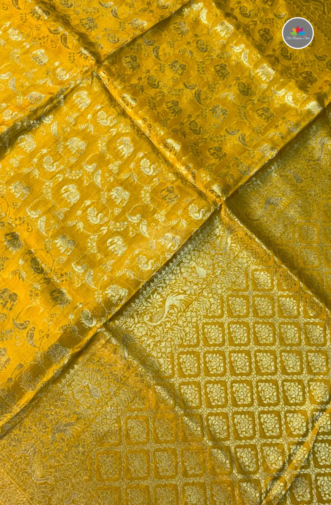 Traditional Elephant Zari Motif Saree - Yellow