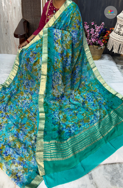 Pure Chiffon Saree- Turquoise Blue