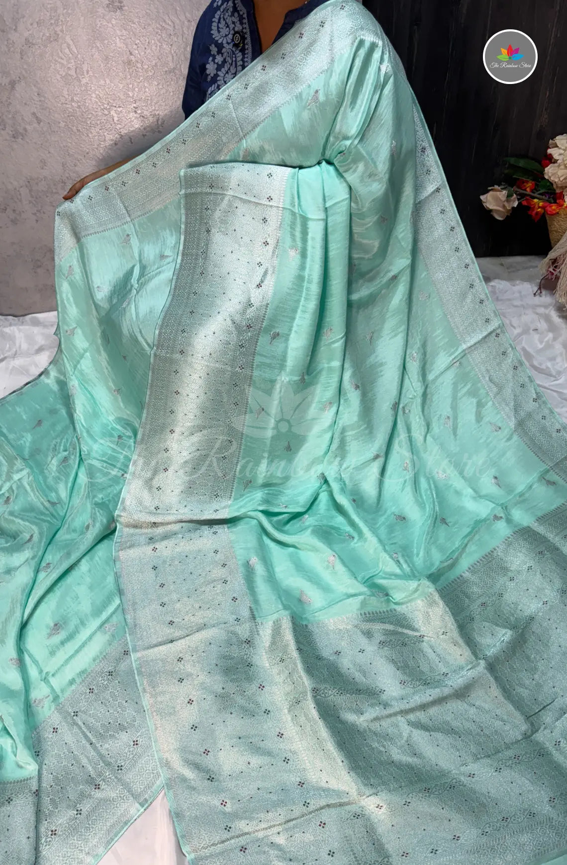 Premium Tussar Georgette Saree - Sky Blue