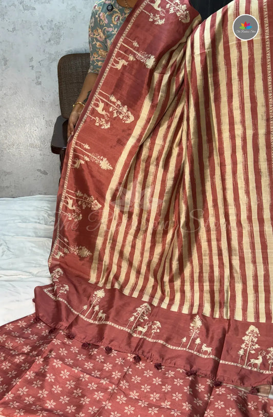 Premium Tussar Silk Saree - Dark Peach