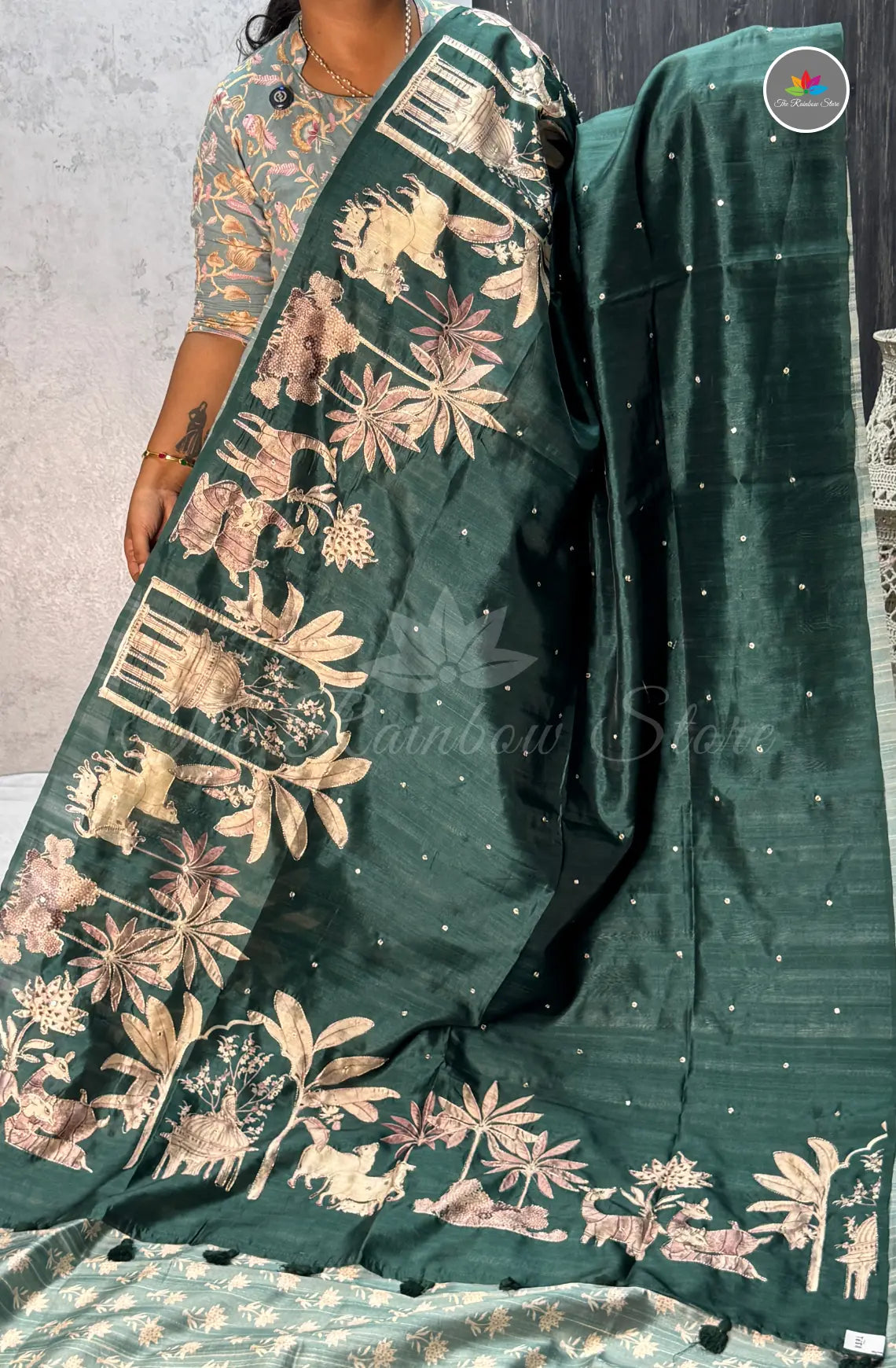 Premium Tussar Silk Saree - Dark Green