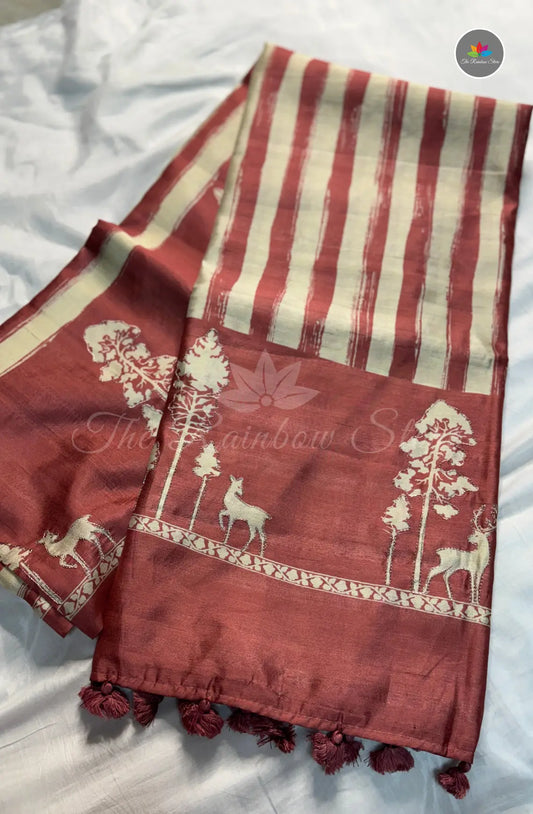 Premium Tussar Silk Saree - Dark Peach