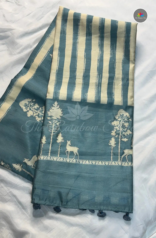 Premium Tussar Silk Saree - Sky Blue