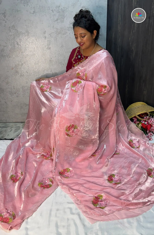 Velvet Georgette Saree with Soft & Lighten - Pink