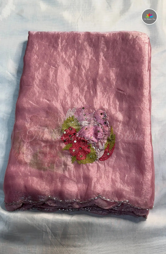 Velvet Georgette Saree with Soft & Lighten - Pink