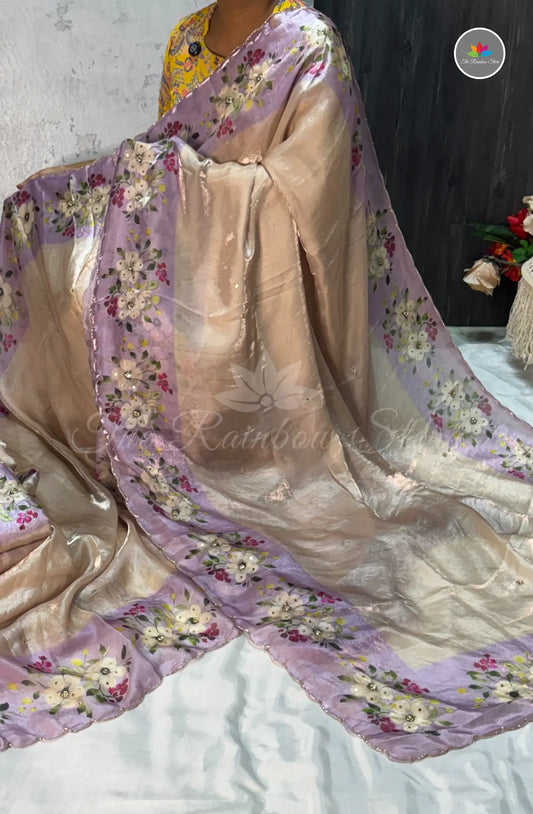Velvet Georgette Silk Saree - Lavender
