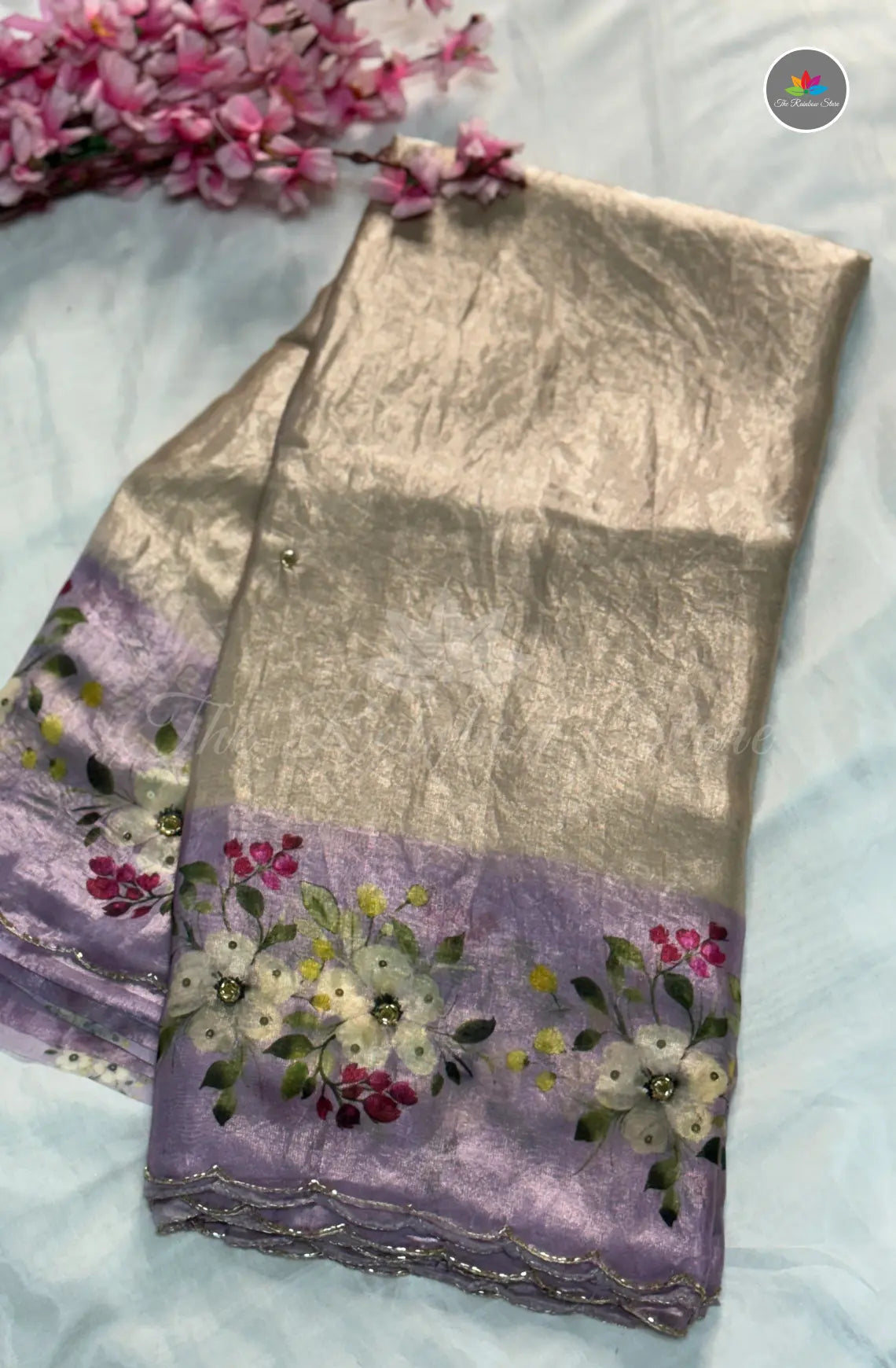 Velvet Georgette Silk Saree - Lavender