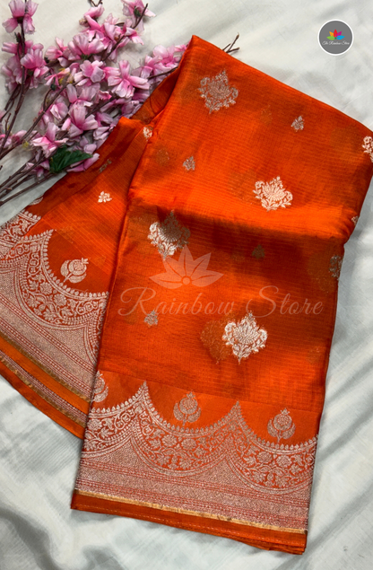 Manipur Kota Silk Saree - Vibrant Orange