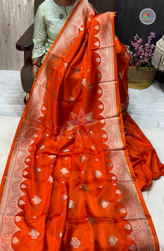 Manipur Kota Silk Saree - Vibrant Orange