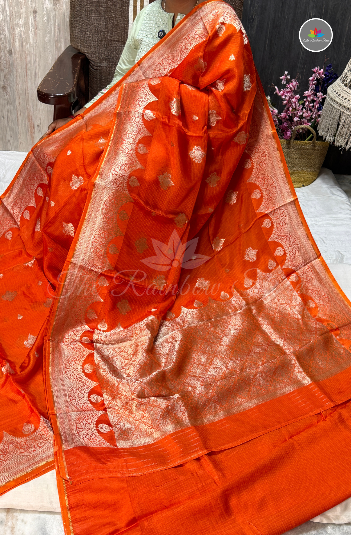 Manipur Kota Silk Saree - Vibrant Orange