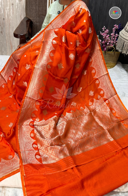 Manipur Kota Silk Saree - Vibrant Orange