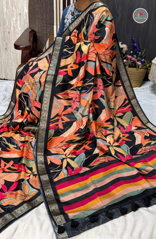 Vintage Crepe Saree - Multi-Colour