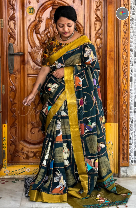 Vintage Handloom Pattu Silk - jungle green