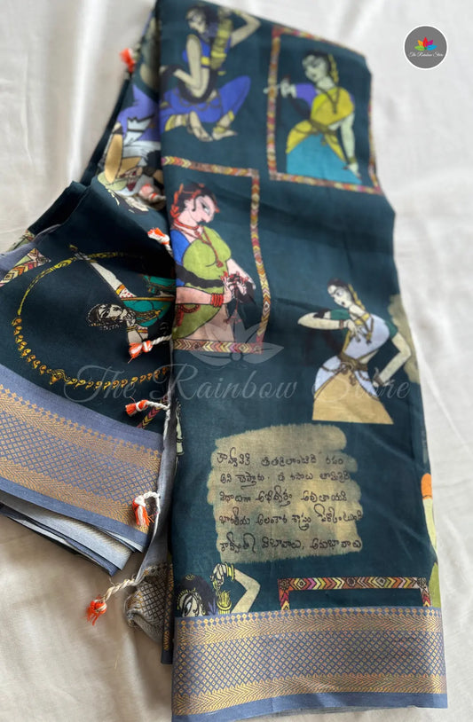 Vintage Handloom Pattu Silk - Navy Blue