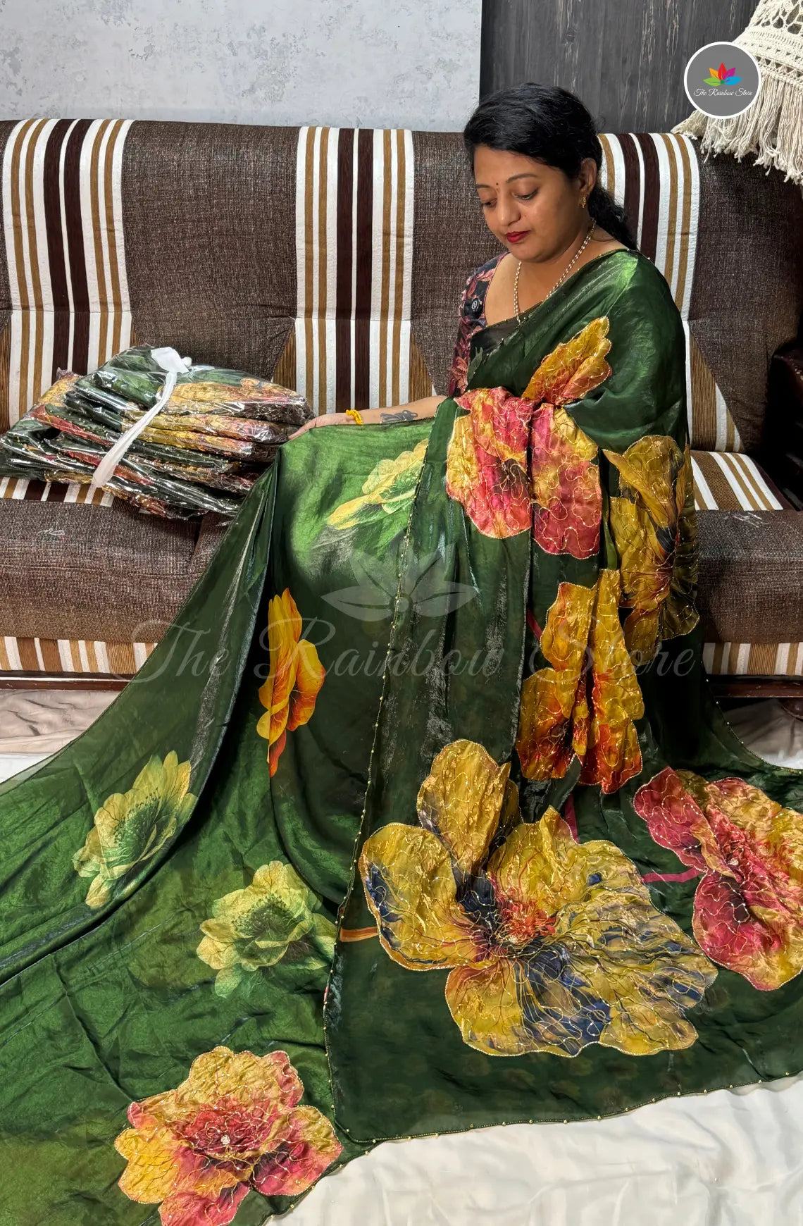 Designer Space Silk Saree - Dark Green