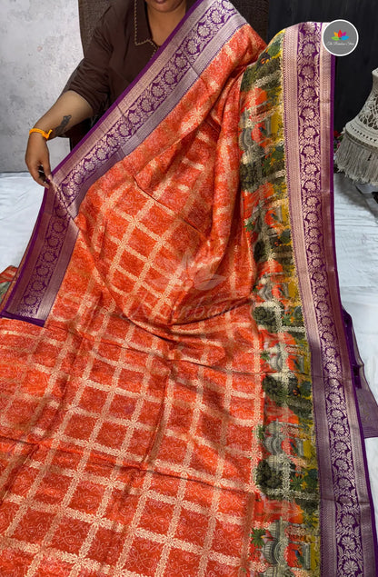 Visco Crepe Saree - Rust Orange