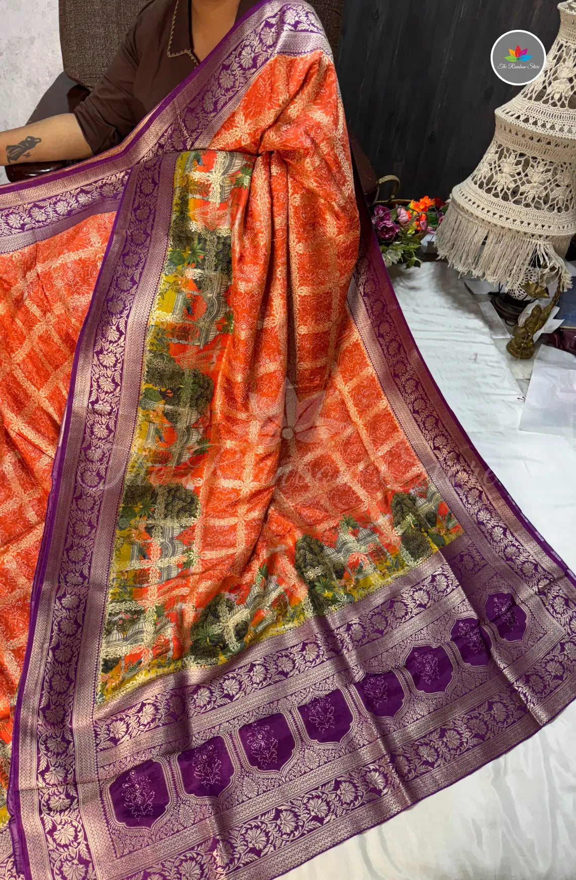 Visco Crepe Saree - Rust Orange
