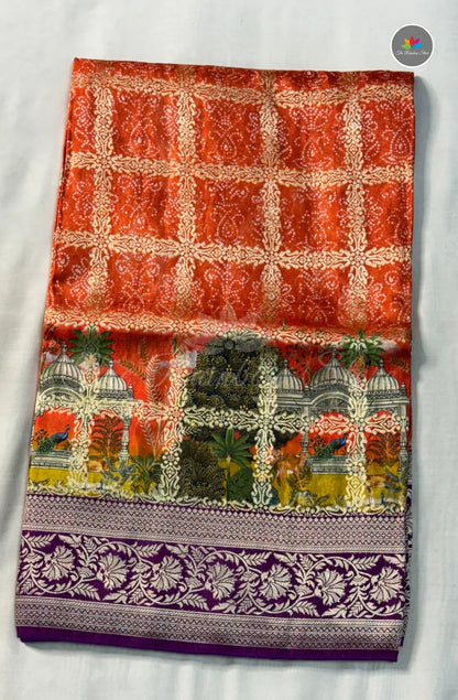 Visco Crepe Saree - Rust Orange