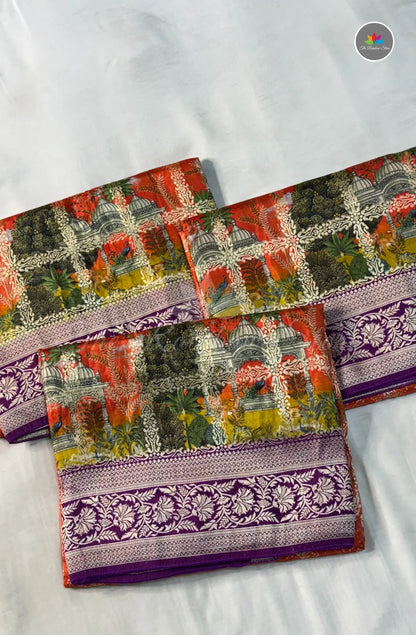 Visco Crepe Saree - Rust Orange