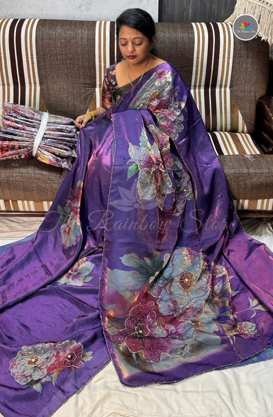 Designer Space Silk Saree - Violet