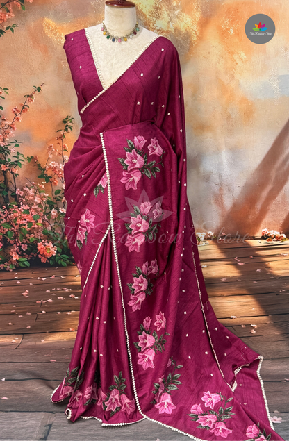 Semi Tussar Saree - Wine