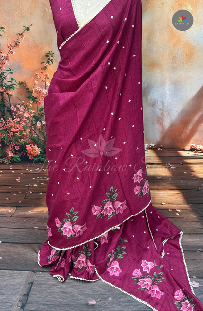 Semi Tussar Saree - Wine