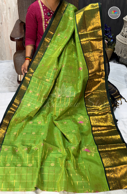 Handloom Mangalagiri Pattu Saree - Green