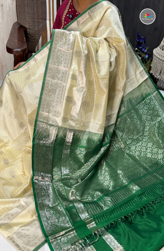 Handloom Mangalagiri Pattu Saree - Off White