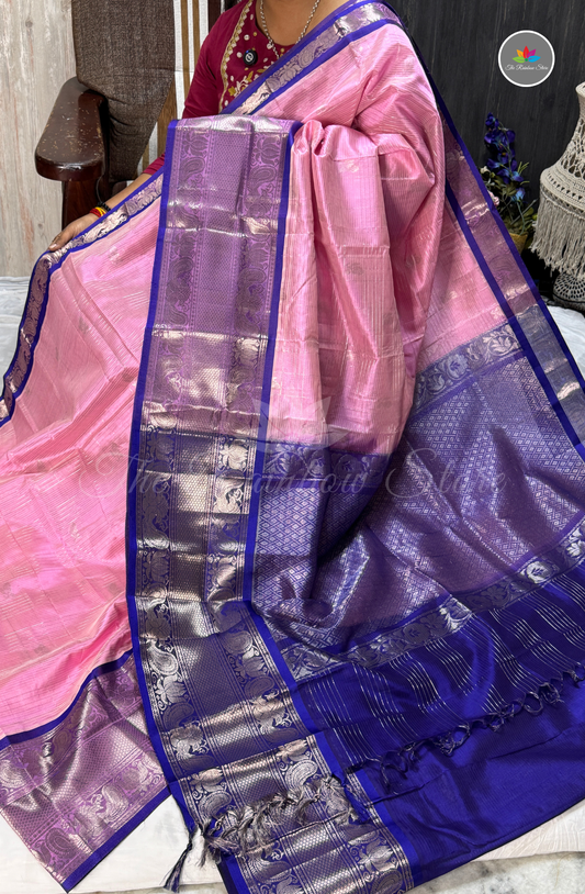 Handloom Mangalagiri Pattu Saree - Pink