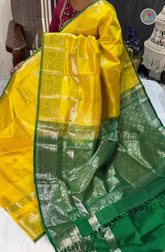 Handloom Mangalagiri Pattu Saree - Yellow