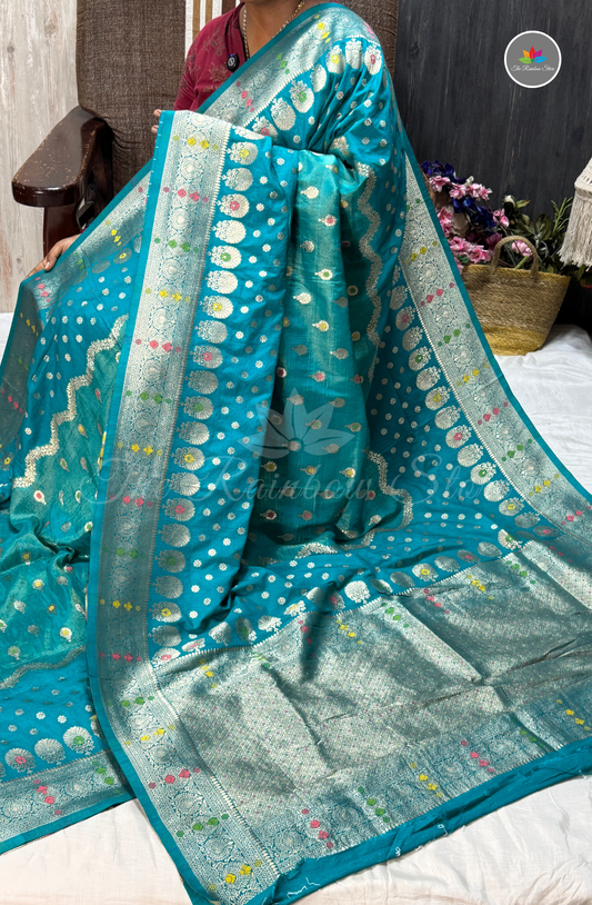 Mushru Silk Saree - Turquoise Blue
