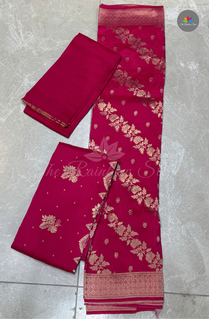 3 piece set pure Tusser dress material(salwar) - magenta
