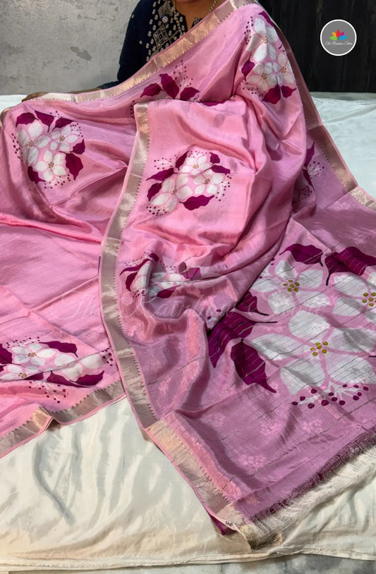 Premium Mangalagiri Pattu With Small Border -Light  Pink