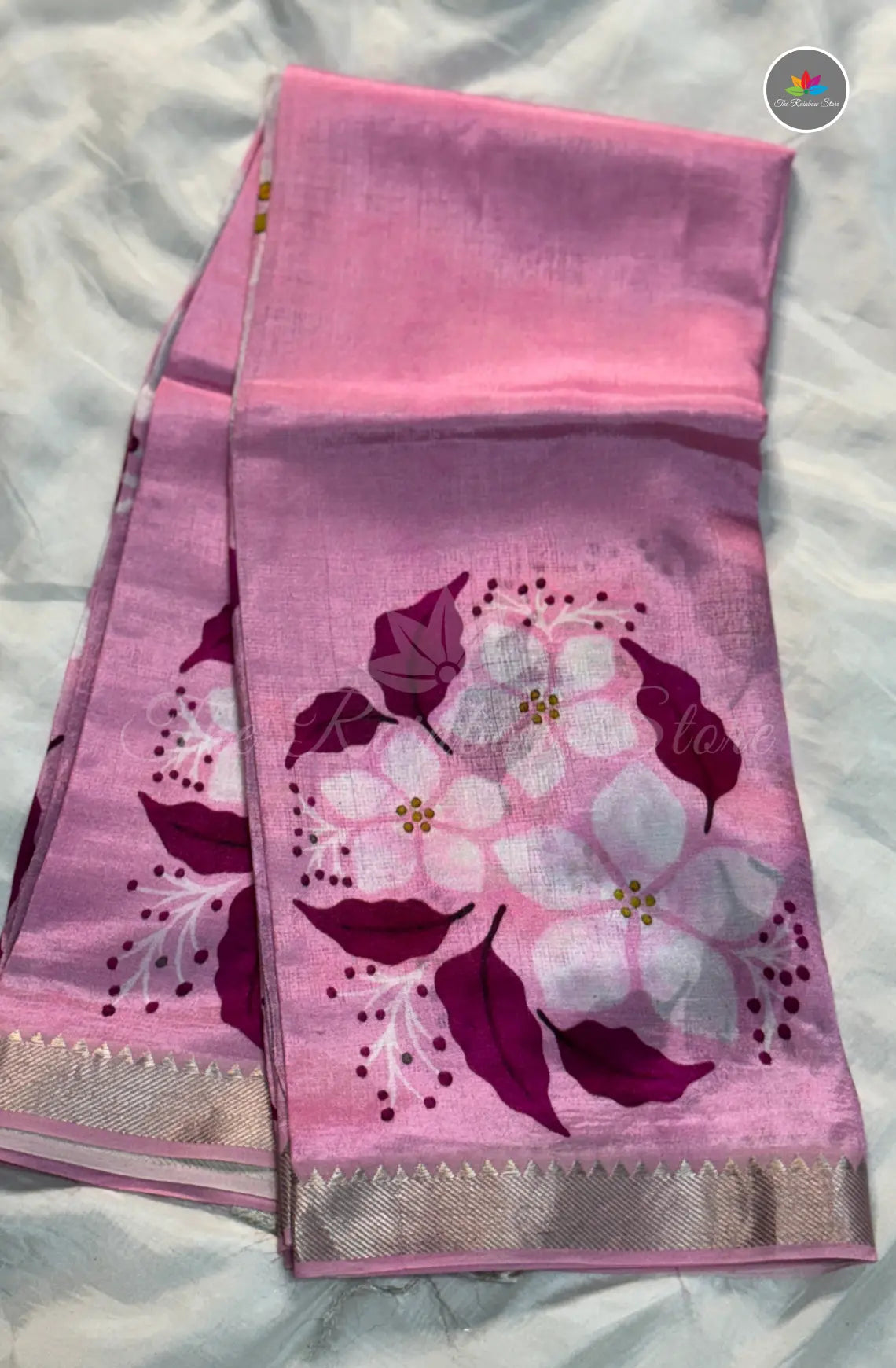 Premium Mangalagiri Pattu With Small Border -Light  Pink